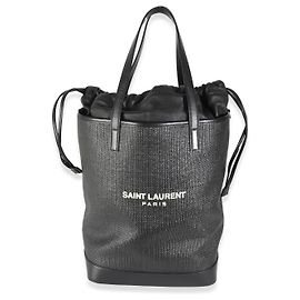 Bolso de compras Teddy de lienzo de lino negro Saint Laurent Negro