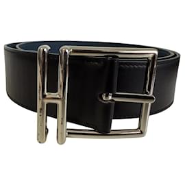 Hermès-Hermes Nathan H Reversible Belt-Black,Navy blue