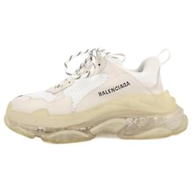 Balenciaga-Balenciaga Triple S Mesh x Leather Sneakers in White x Grey 541624, Size 39 EU-Cream