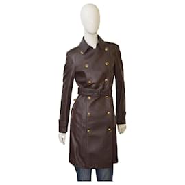 Burberry-Burberry brown womans mid length leather jacket coat with gold hrdw US 6, IT 40-Brown