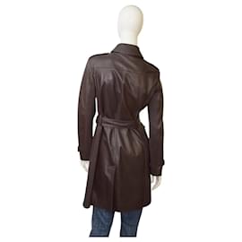 Burberry-Burberry brown womans mid length leather jacket coat with gold hrdw US 6, IT 40-Brown