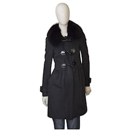 Burberry-Burberry Gray black virgin wool & cashmere blend coat with black fur US 6, IT 40-Grey