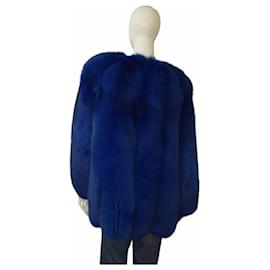 Autre Marque-Sam Rone Paris Electric Blue Fur Collarless Jacket Coat size M-Blue