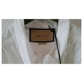 Gucci-GUCCI WHITE COTTON POPLIN SHIRT WITH BOW AT THE COLLAR.-White