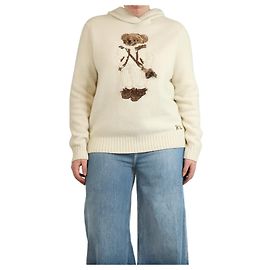 Polo Ralph Lauren Strick-Hoodie Polo Bear in Creme - Größe L Roh