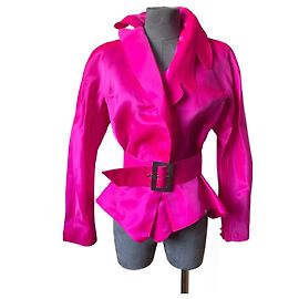 Thierry Mugler Pink Silk Belted Jacket Size 36 Pink