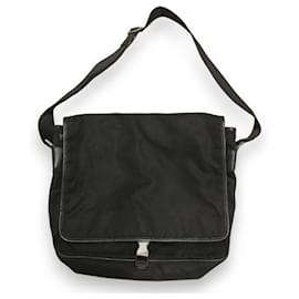 Prada-Prada Triangle Logo Plate Nylon and Leather Shoulder Bag-Black