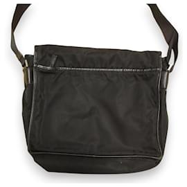 Prada-Prada Triangle Logo Plate Nylon and Leather Shoulder Bag-Black