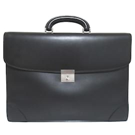 Valextra-Valextra 3 Compartment Leather Briefcase-Black