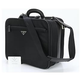 Prada-Prada Saffiano Leather and Nylon Triangle Shoulder Bag-Black