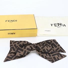 Fendi-Fendi Zucca Ribbon Hair Clip Barrette-Brown