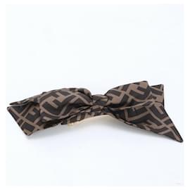 Fendi-Fendi Zucca Ribbon Hair Clip Barrette-Brown
