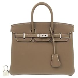 Hermès-Hermes Birkin 25 Togo Handbag in Etoupe Gray-Taupe