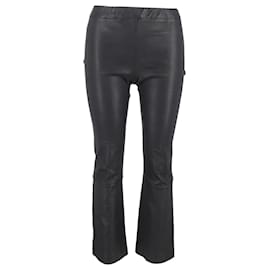 The row- The Row Gartered Bootcut Trousers in Black Leather-Black