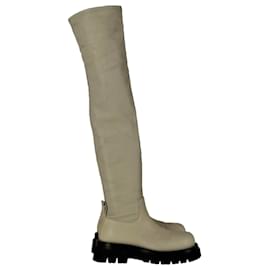 Bottega Veneta- Bottega Veneta The Lug Over-The-Knee Boots in Ivory Leather-White,Cream