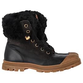 Chloé-Bottes de combat Chloé en cuir noir et daim-Noir