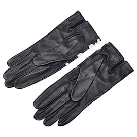 Hermès-Hermes Leather Gloves Navy-Blue