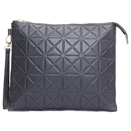 Autre Marque-Gareth Pugh Leather Geometric Zip Wrist Clutch Bag-Black