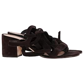 Gianvito Rossi-Gianvito Rossi Strappy Block-Heel Sandals in Brown Suede-Brown,Red