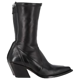 Givenchy- Givenchy Slant-Heel Mid-Calf Boots in Black Leather-Black