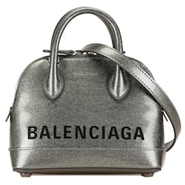 Balenciaga-Balenciaga Glitter Patent Leather Handbag-Grey