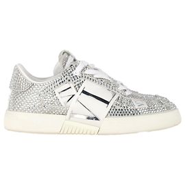Valentino Garavani Tênis baixos Valentino VL7N com cristais em couro branco Branco Cru