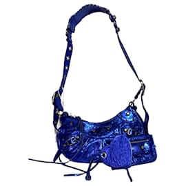 Balenciaga-Balenciaga Metallic Arena Agneau Le Cagole Shoulder Bag XS in Blue Leather-Blue