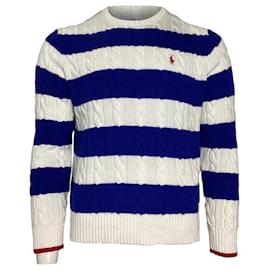 Polo Ralph Lauren-Polo by Ralph Lauren Striped Knitted Sweater in Blue and White Cotton-Blue