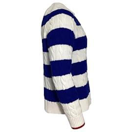 Polo Ralph Lauren-Polo by Ralph Lauren Striped Knitted Sweater in Blue and White Cotton-Blue