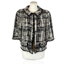 Chanel Veste 3/4 manches en tweed noir et blanc 2007 Taille 40 FR Noir