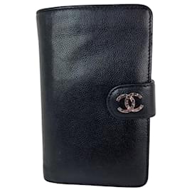 Chanel-Chanel Caviar Timeless CC Zippered Pocket Black Wallet-Black
