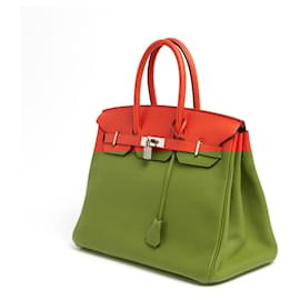 Hermès-Hermès 2012 Birkin Bag 35 Togo Capucine Leather 35 Silver HDW-Orange
