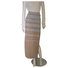 Jupe longue en maille Paco Rabanne dorée et argentée Doré