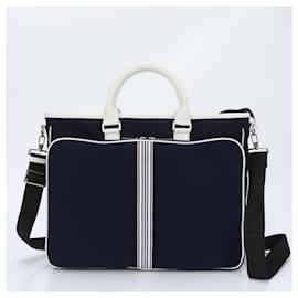 Burberry-Burberry Leather Shoulder Bag Tote in Navy-White,Navy blue