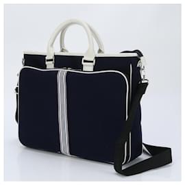 Burberry-Burberry Leather Shoulder Bag Tote in Navy-White,Navy blue