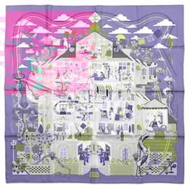Hermès-Hermes Carré 90 La Maison des Oiseaux Parleurs Scarf-Purple