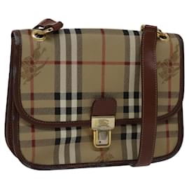 Autre Marque-Burberrys Nova Check Shoulder Bag PVC Beige Brown gold Auth 110829-Brown,Beige,Golden