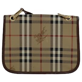Autre Marque-Burberrys Nova Check Shoulder Bag PVC Beige Brown gold Auth 110829-Brown,Beige,Golden