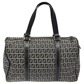 Fendi-FENDI Zucchino Canvas Hand Bag Navy Auth 114454-Navy blue
