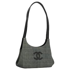 Chanel-CHANEL Choco Bar COCO Mark Shoulder Bag Denim Blue CC Auth yk17231A-Blue
