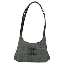 Chanel-CHANEL Choco Bar COCO Mark Shoulder Bag Denim Blue CC Auth yk17231A-Blue