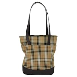 Autre Marque-Burberrys Nova Check Shoulder Bag Canvas Leather Beige Brown gold Auth 113755-Brown,Beige,Golden