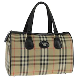 Autre Marque-Burberrys Nova Check Black Label Boston Bag Canvas Beige Gold Auth yk16645-Black,Beige,Golden