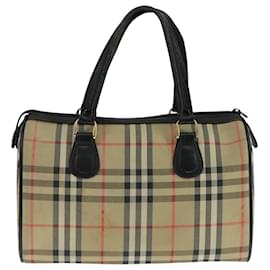 Autre Marque-Burberrys Nova Check Black Label Boston Bag Canvas Beige Gold Auth yk16645-Black,Beige,Golden