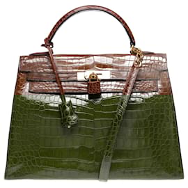 Hermès-HERMES Kelly 32 Bag in Exotic Leathers Brown - 102507-Brown