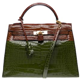 Hermès-HERMES Kelly 32 Bag in Exotic Leathers Brown - 102507-Brown