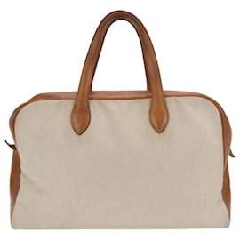 Hermès-Hermes 〇L Engraved Victoria 43 Leather Toile GM Boston Bag-Brown,Beige