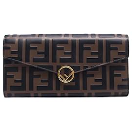 Fendi-Fendi Zucca Pattern Bi-Fold Long Wallet-Brown,Dark brown