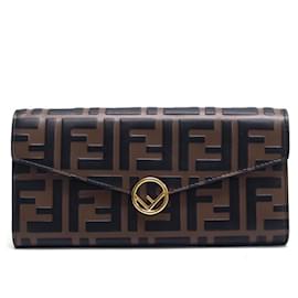 Fendi-Fendi Zucca Pattern Bi-Fold Long Wallet-Brown,Dark brown