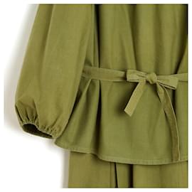 Yves Saint Laurent-Yves Saint Laurent YSL 1985s Ensemble FR38 Olive Cotton Top and Skirt UK10 US8-Green